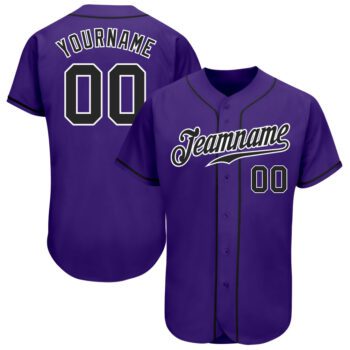 Custom Purple Black White Authentic Baseball Jersey