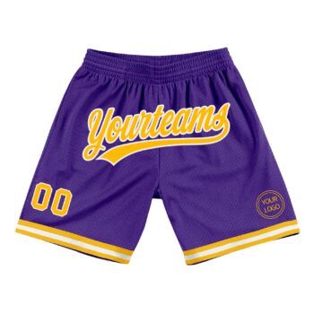 Custom Purple Gold White Authentic Throwback Basketball Shorts