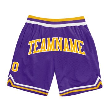 Custom Purple Gold White Authentic Throwback Basketball Shorts