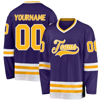 Custom Purple Gold White Hockey Jersey