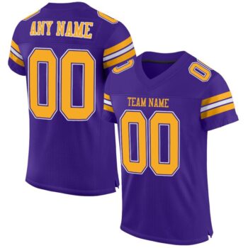 Custom Purple Gold White Mesh Authentic Football Jersey