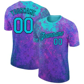 Custom Purple Lakes Blue Black 3d Pattern Design Holi Festival Color Powder Performance T Shirt