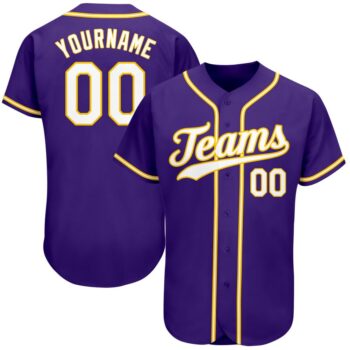 Custom Purple White Gold Authentic Baseball Jersey