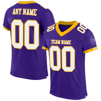 Custom Purple White Gold Mesh Authentic Football Jersey