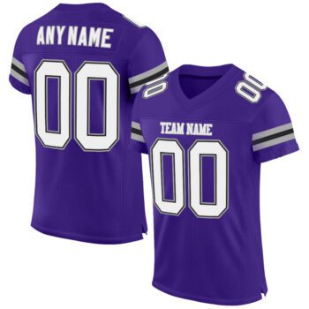 Custom Purple White Gray Mesh Authentic Football Jersey