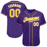 Custom Purple White Pinstripe Gold White Authentic Baseball Jersey