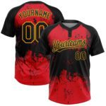 Custom Red Black Gold 3d Pattern Two Button Unisex Softball Jersey