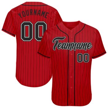 Custom Red Black Pinstripe Black White Authentic Baseball Jersey