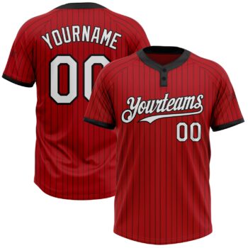 Custom Red Black Pinstripe White Two Button Unisex Softball Jersey