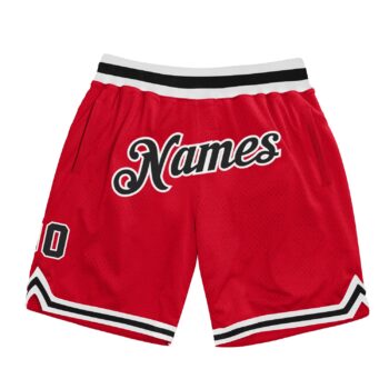 Custom Red Black White Authentic Throwback Basketball Shorts