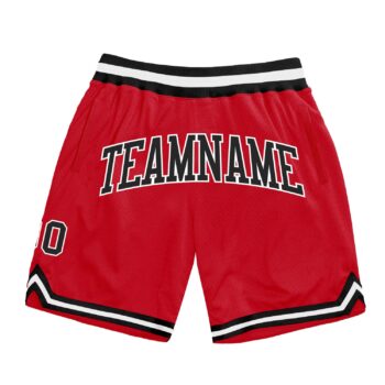 Custom Red Black White Authentic Throwback Basketball Shorts