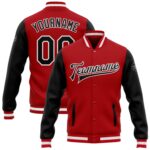 Custom Red Black White Bomber Full Snap Varsity Letterman Two Tone Jacket