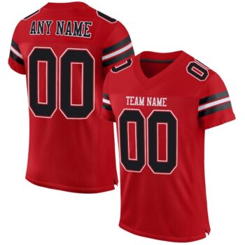 Custom Red Black White Mesh Authentic Football Jersey