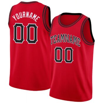 Custom Red Black White Round Neck Rib Knit Basketball Jersey
