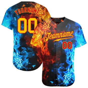 Custom Red Gold 3d Pattern Design Flame Authentic Baseball Jersey