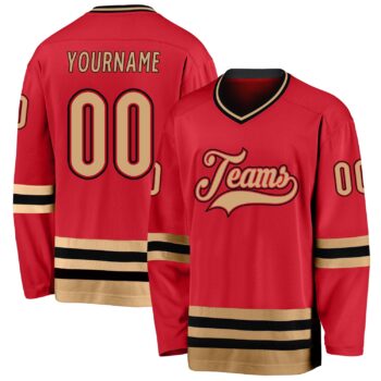 Custom Red Old Gold Black Hockey Jersey