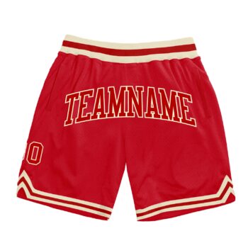 Custom Red Red Cream Authentic Throwback Basketball Shorts