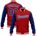 Custom Red Royal White Bomber Full Snap Varsity Letterman Two Tone Jacket