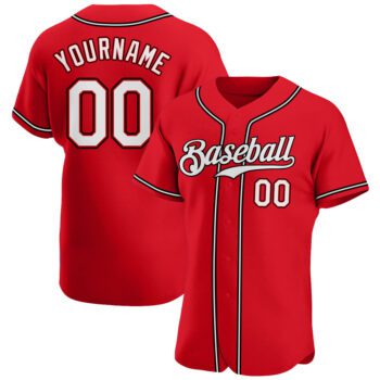 Custom Red White Black Authentic Baseball Jersey