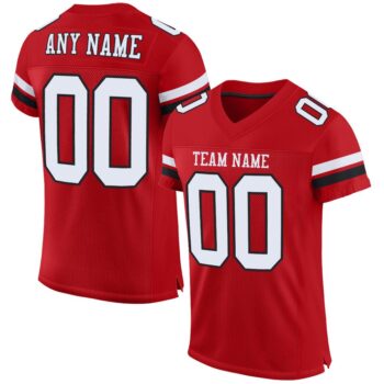 Custom Red White Black Mesh Authentic Football Jersey