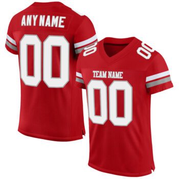 Custom Red White Gray Mesh Authentic Football Jersey