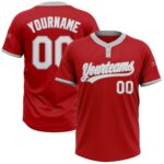 Custom Red White Gray Two Button Unisex Softball Jersey