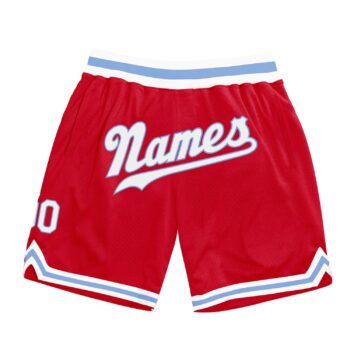 Custom Red White Light Blue Authentic Throwback Basketball Shorts