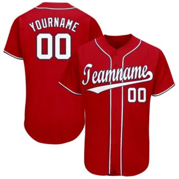 Custom Red White Navy Baseball Jersey
