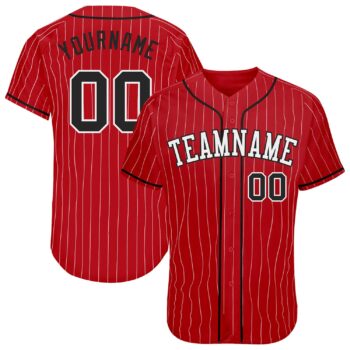 Custom Red White Pinstripe Black White Authentic Baseball Jersey