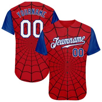 Custom Red White Royal 3d Pattern Design Spider Web Authentic Baseball Jersey