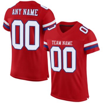 Custom Red White Royal Mesh Authentic Football Jersey