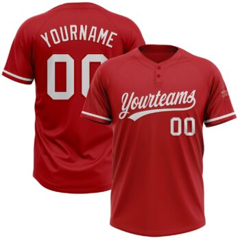 Custom Red White Two Button Unisex Softball Jersey