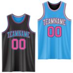 Custom Reversible Black Pink Sky Blue Double Side Basketball Jersey