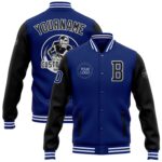 Custom Royal Black White Bomber Full Snap Varsity Letterman Two Tone Jacket