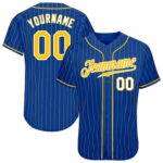 Custom Royal Gold Pinstripe Gold White Authentic Baseball Jersey