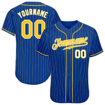 Custom Royal Gold Pinstripe Gold White Authentic Baseball Jersey