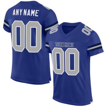 Custom Royal Gray White Mesh Authentic Football Jersey