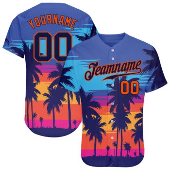 Custom Royal Navy Orange 3d Pattern Design Palm Trees Authentic Baseball Jersey