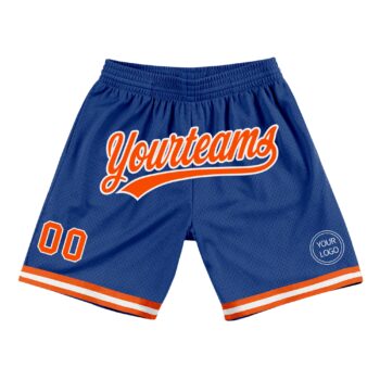 Custom Royal Orange White Authentic Throwback Basketball Shorts