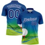 Custom Royal White 3d Pattern Design Golf Ball Performance Golf Polo Shirt
