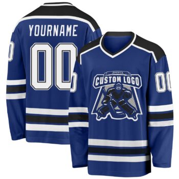 Custom Royal White Black Hockey Jersey