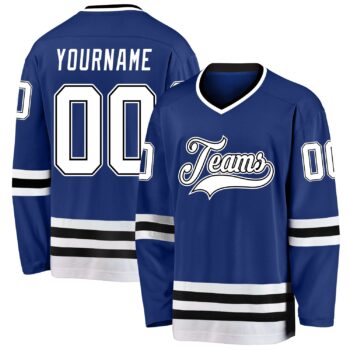 Custom Royal White Black Hockey Jersey