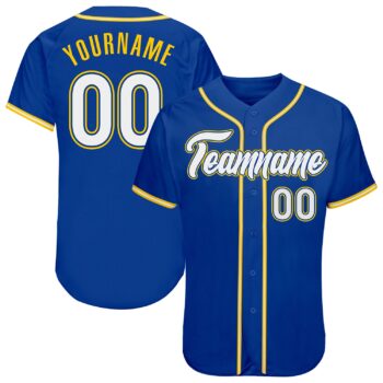 Custom Royal White Gold Authentic Baseball Jersey
