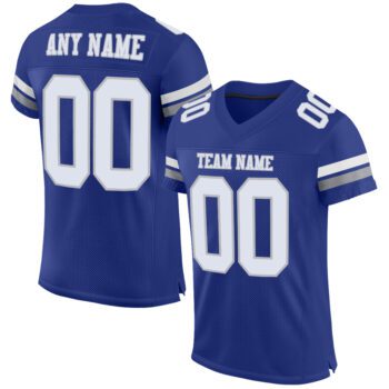 Custom Royal White Gray Mesh Authentic Football Jersey