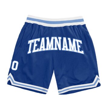 Custom Royal White Light Blue Authentic Throwback Basketball Shorts
