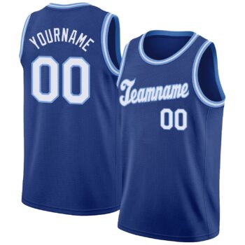 Custom Royal White Light Blue Round Neck Rib Knit Basketball Jersey
