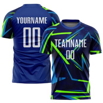 Custom Royal White Neon Green Sublimation Soccer Uniform Jersey