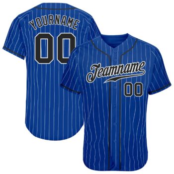 Custom Royal White Pinstripe Black White Authentic Baseball Jersey