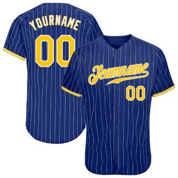 Custom Royal White Pinstripe Gold White Authentic Baseball Jersey