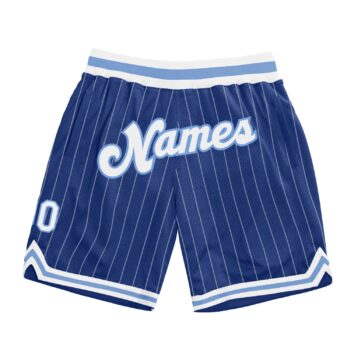 Custom Royal White Pinstripe White Light Blue Authentic Basketball Shorts
